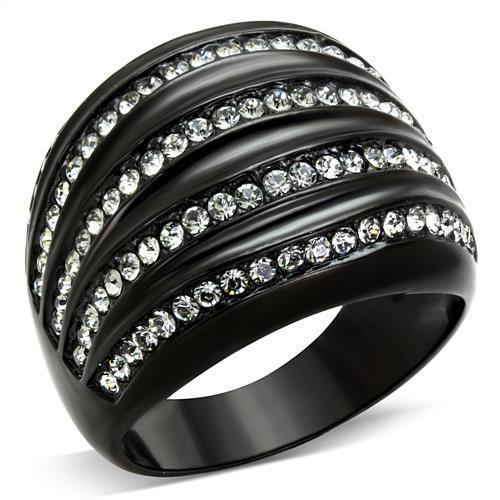 JCE1789 IP Black(Ion Plating) Stainless Steel Ring with Top Grade Crystal in Black Diamond