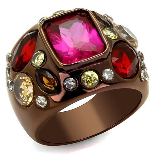 JCE1790LC IP Coffee light Stainless Steel Ring with AAA Grade CZ in Ruby