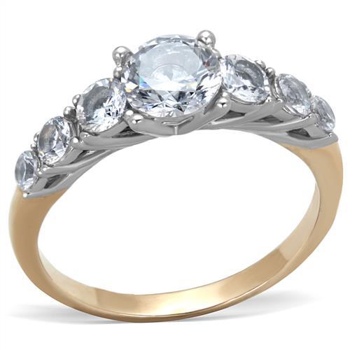 JCE1794 Two-Tone IP Rose Gold Stainless Steel Ring with AAA Grade CZ in Clear