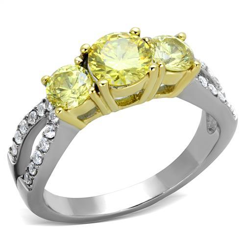 JCE1795 Two-Tone IP Gold (Ion Plating) Stainless Steel Ring with AAA Grade CZ in Topaz