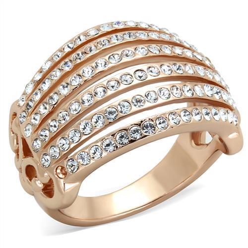 JCE1797 IP Rose Gold(Ion Plating) Stainless Steel Ring with Top Grade Crystal in Clear