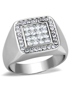 JCE1802 High polished (no plating) Stainless Steel Ring with AAA Grade CZ  in Clear