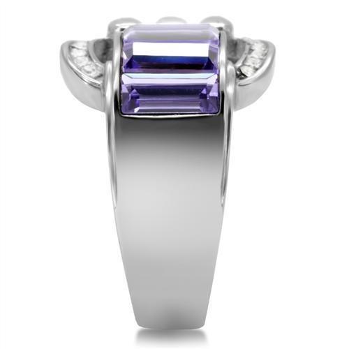 JCE181 High polished (no plating) Stainless Steel Ring with Top Grade Crystal in Tanzanite