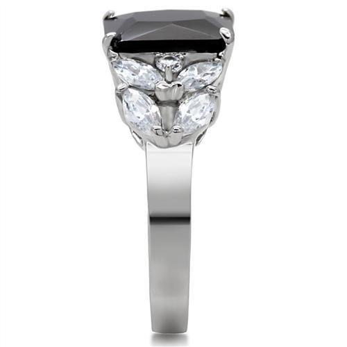 JCE182 High polished (no plating) Stainless Steel Ring with AAA Grade CZ in Jet