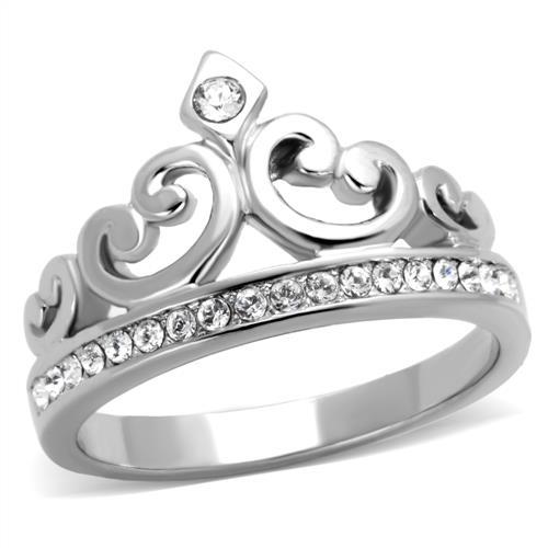 JCE1821 High polished (no plating) Stainless Steel Ring with Top Grade Crystal in Clear