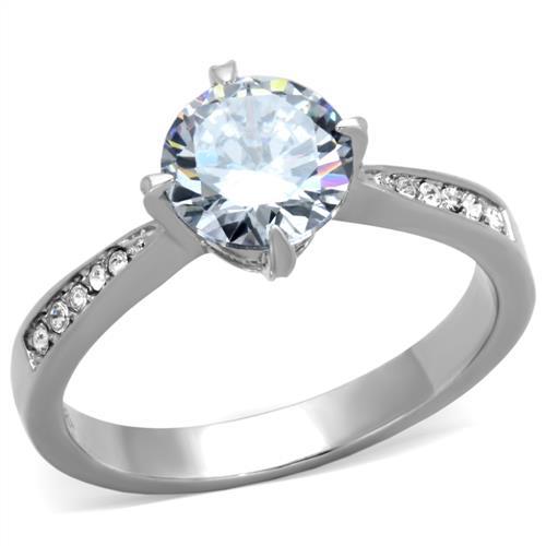 JCE1822 High polished (no plating) Stainless Steel Ring with AAA Grade CZ in Clear