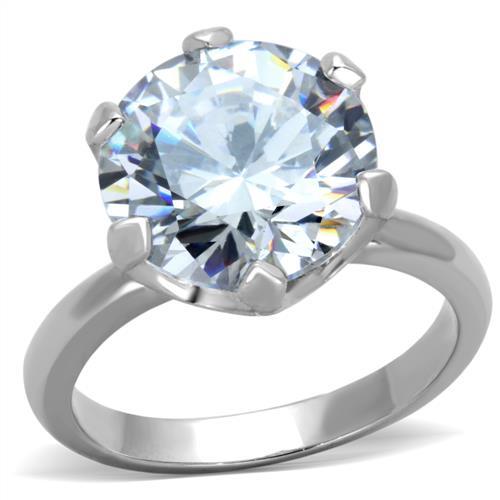 JCE1823 High polished (no plating) Stainless Steel Ring with AAA Grade CZ in Clear