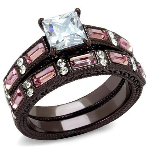 JCE1829DC IP Dark Brown (IP coffee) Stainless Steel Ring with AAA Grade CZ in Clear