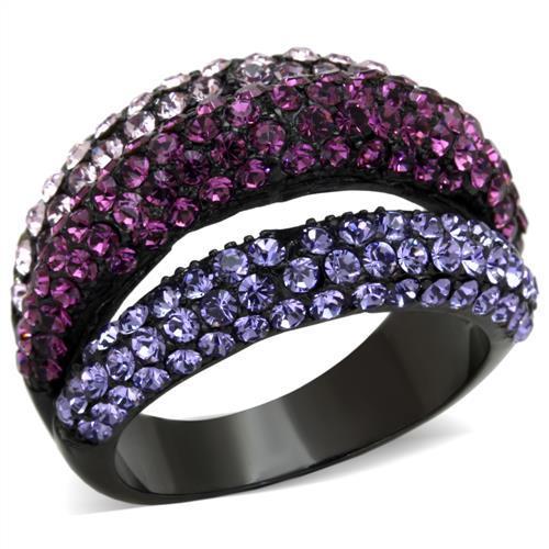 JCE1831 IP Black(Ion Plating) Stainless Steel Ring with Top Grade Crystal in Multi Color