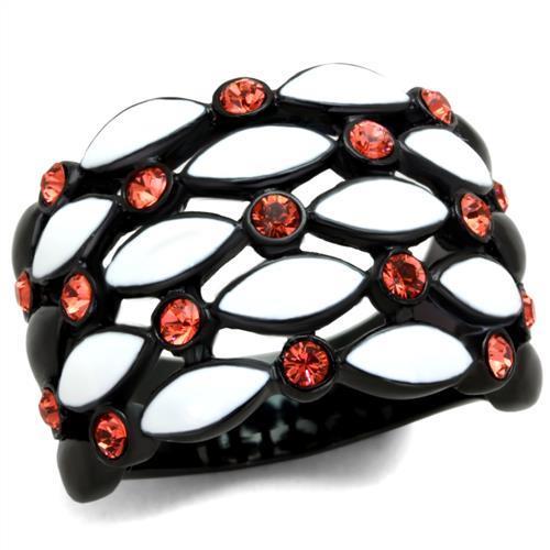 JCE1832 IP Black(Ion Plating) Stainless Steel Ring with Top Grade Crystal in Garnet