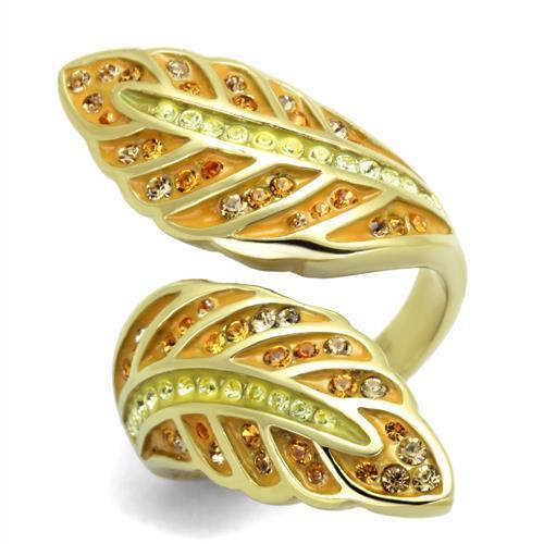 JCE1849 IP Gold(Ion Plating) Stainless Steel Ring with Top Grade Crystal in Multi Color