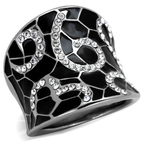 JCE1853 High polished (no plating) Stainless Steel Ring with Top Grade Crystal in Clear