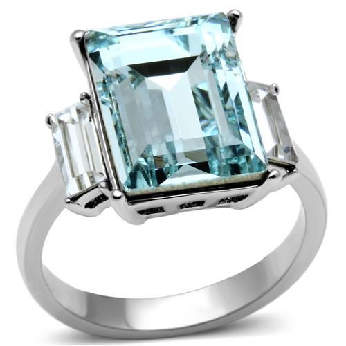 JCE1862 High polished (no plating) Stainless Steel Ring with Top Grade Crystal in Sea Blue