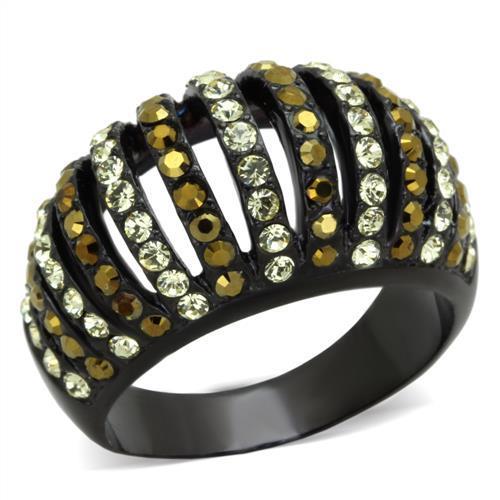 JCE1865 IP Black(Ion Plating) Stainless Steel Ring with Top Grade Crystal in Multi Color