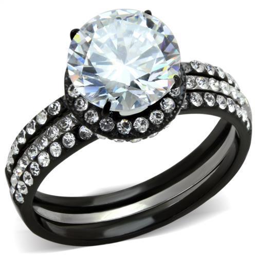 JCE1870 Two-Tone IP Black (Ion Plating) Stainless Steel Ring with AAA Grade CZ in Clear