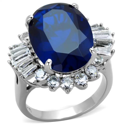JCE1872 High polished (no plating) Stainless Steel Ring with Synthetic Spinel in London Blue