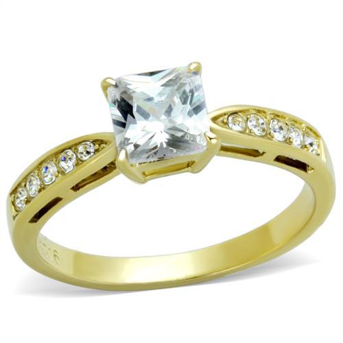 JCE1873 IP Gold(Ion Plating) Stainless Steel Ring with AAA Grade CZ  in Clear
