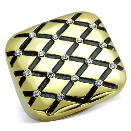 JCE1886 IP Gold(Ion Plating) Stainless Steel Ring with Top Grade Crystal  in Clear