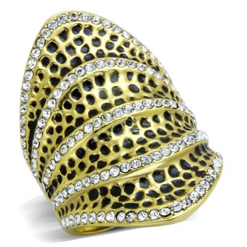 JCE1887 IP Gold(Ion Plating) Stainless Steel Ring with Top Grade Crystal  in Clear