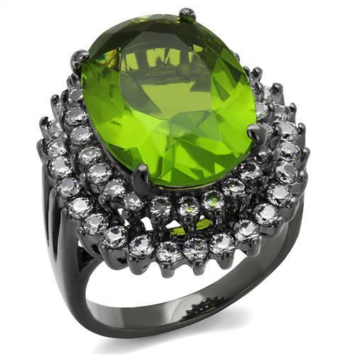 JCE1892LJ IP Light Black  (IP Gun) Stainless Steel Ring with Synthetic Synthetic Glass in Peridot
