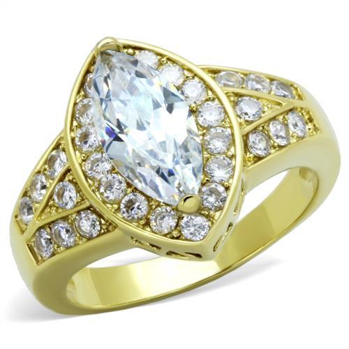JCE1896 IP Gold(Ion Plating) Stainless Steel Ring with AAA Grade CZ  in Clear