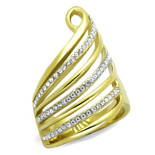 JCE1909 Two-Tone IP Gold (Ion Plating) Stainless Steel Ring with Top Grade Crystal in Clear