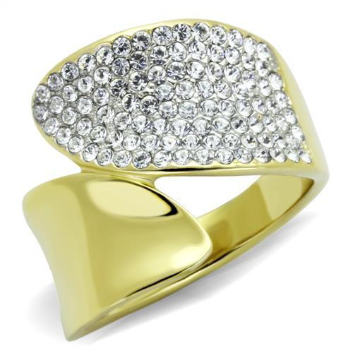JCE1912 Two-Tone IP Gold (Ion Plating) Stainless Steel Ring with Top Grade Crystal in Clear