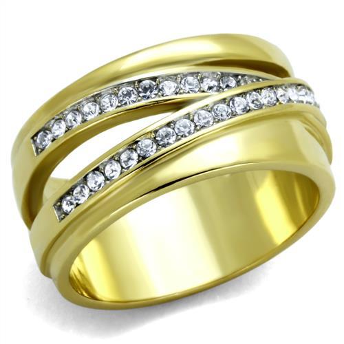 JCE1914 Two-Tone IP Gold (Ion Plating) Stainless Steel Ring with Top Grade Crystal in Clear