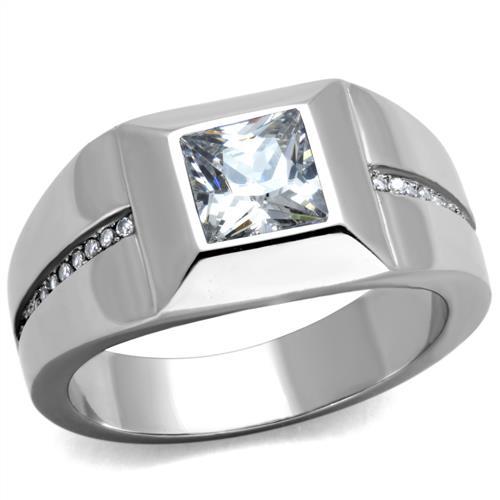 JCE1916 High polished (no plating) Stainless Steel Ring with AAA Grade CZ  in Clear