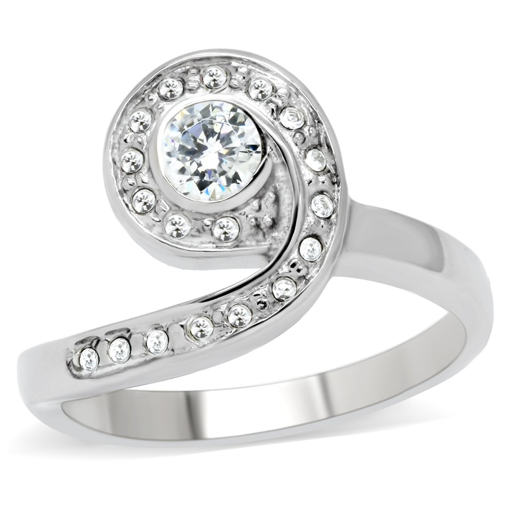 JCE195 High polished (no plating) Stainless Steel Ring with AAA Grade CZ  in Clear