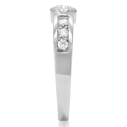 JCE200 High polished (no plating) Stainless Steel Ring with AAA Grade CZ  in Clear
