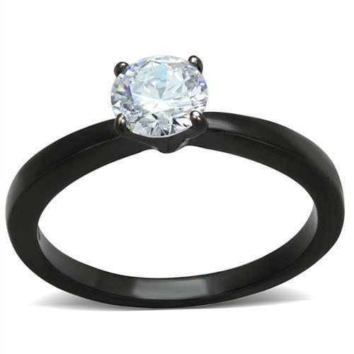 JCE2013 IP Black(Ion Plating) Stainless Steel Ring with AAA Grade CZ  in Clear