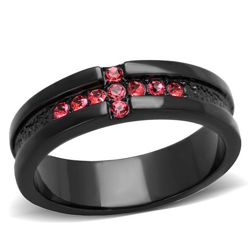 JCE2017 IP Black(Ion Plating) Stainless Steel Ring with Top Grade Crystal  in Rose