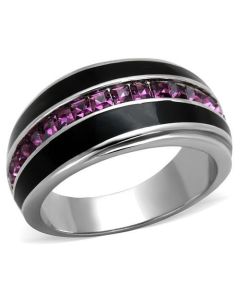 JCE2023 High polished (no plating) Stainless Steel Ring with Top Grade Crystal  in Amethyst