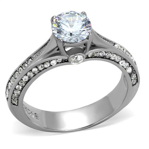 JCE2026 High polished (no plating) Stainless Steel Ring with AAA Grade CZ  in Clear