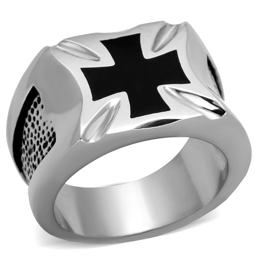 JCE2064 High polished (no plating) Stainless Steel Ring with Epoxy  in Jet