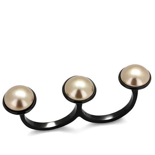 JCE2104 IP Black(Ion Plating) Stainless Steel Ring with Synthetic Pearl in Metallic Light Gold