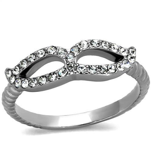 JCE2122 High polished (no plating) Stainless Steel Ring with Top Grade Crystal  in Clear