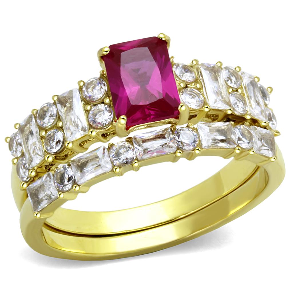 JCE2134 IP Gold(Ion Plating) Stainless Steel Ring with AAA Grade CZ  in Ruby