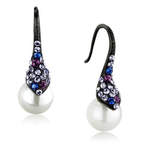 JCE2145 IP Black(Ion Plating) Stainless Steel Earrings with Synthetic Pearl in White