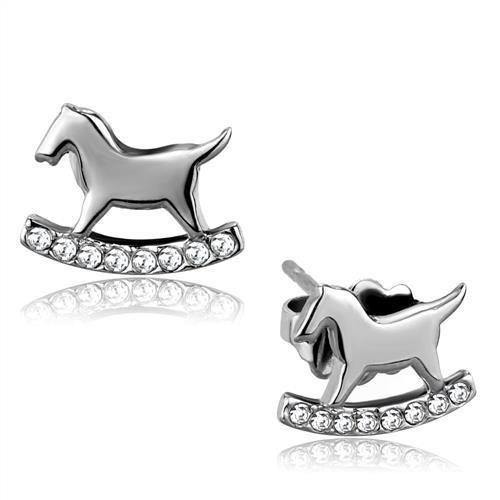 JCE2153 High polished (no plating) Stainless Steel Earrings with Top Grade Crystal in Clear
