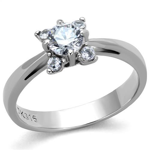 JCE2172 High polished (no plating) Stainless Steel Ring with AAA Grade CZ  in Clear