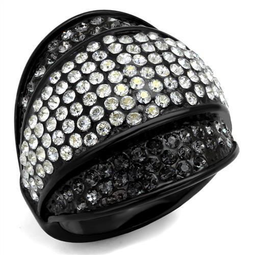 JCE2200 IP Black(Ion Plating) Stainless Steel Ring with Top Grade Crystal  in Multi Color