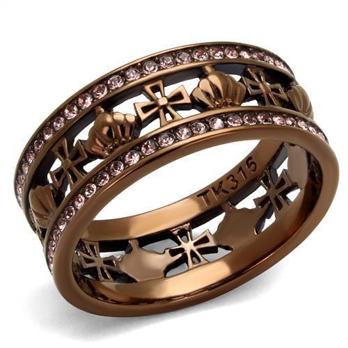 JCE2204LC IP Coffee light Stainless Steel Ring with Top Grade Crystal  in Light Rose