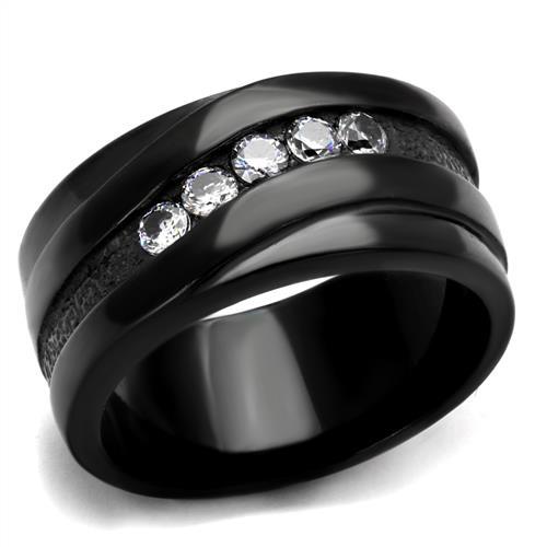 JCE2210 IP Black(Ion Plating) Stainless Steel Ring with AAA Grade CZ  in Clear