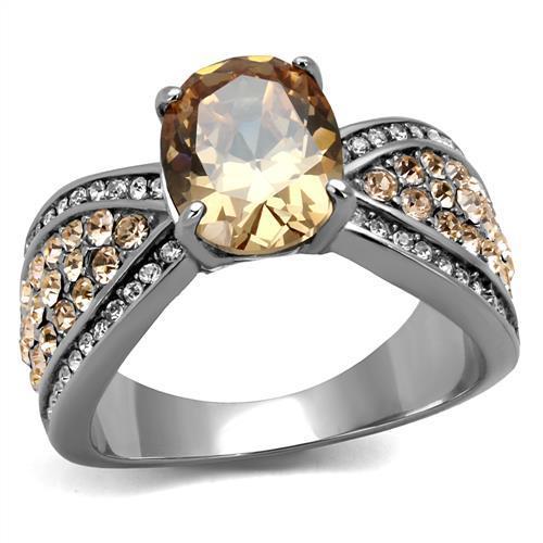 JCE2249 High polished (no plating) Stainless Steel Ring with AAA Grade CZ  in Champagne