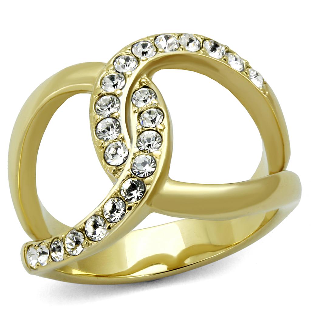 JCE2253 Two-Tone IP Gold (Ion Plating) Stainless Steel Ring with Top Grade Crystal  in Clear