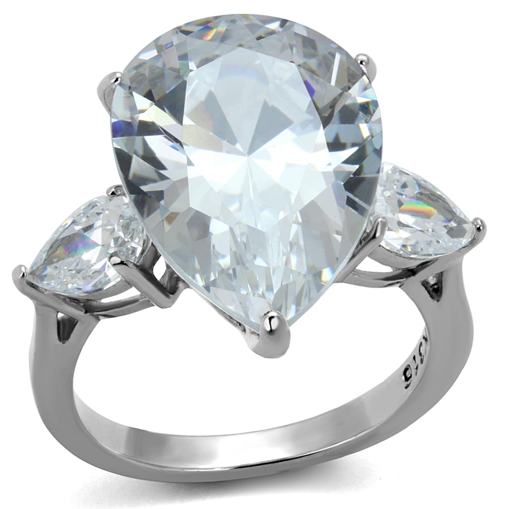 JCE2256 High polished (no plating) Stainless Steel Ring with AAA Grade CZ  in Clear
