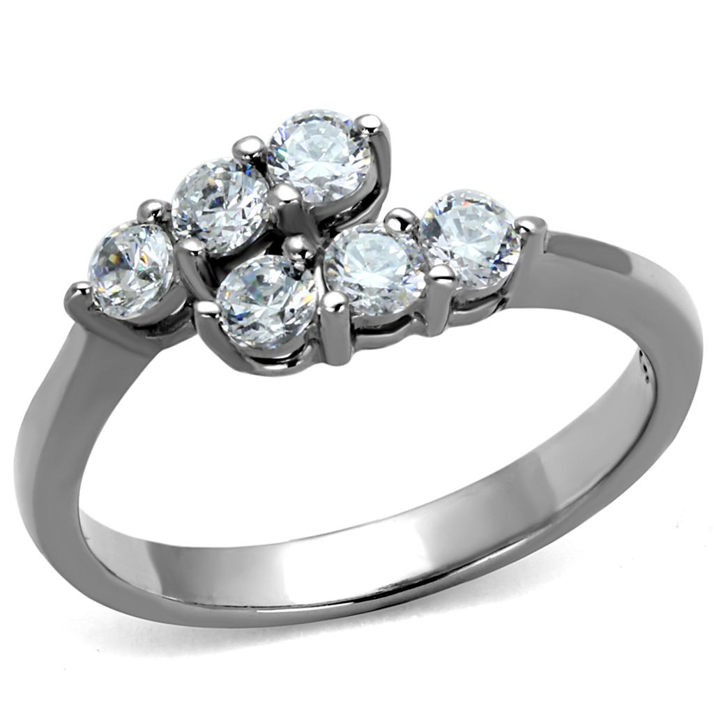 JCE2259 High polished (no plating) Stainless Steel Ring with AAA Grade CZ  in Clear