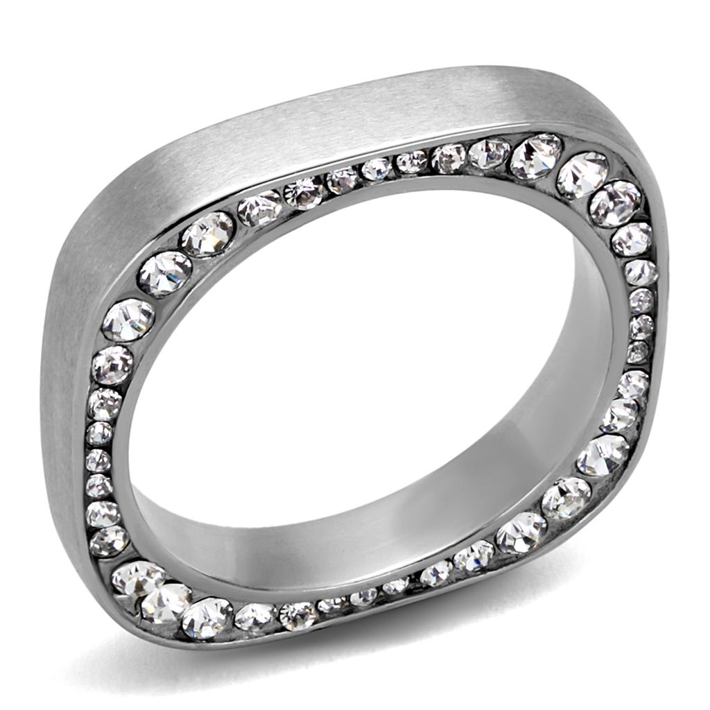 JCE2261 High polished (no plating) Stainless Steel Ring with Top Grade Crystal  in Clear